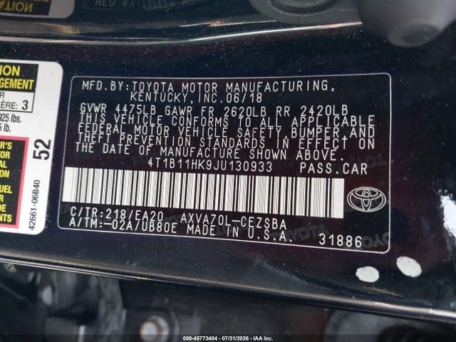 2018 TOYOTA CAMRY SE 9