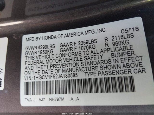 2018 HONDA ACCORD EX-L 9