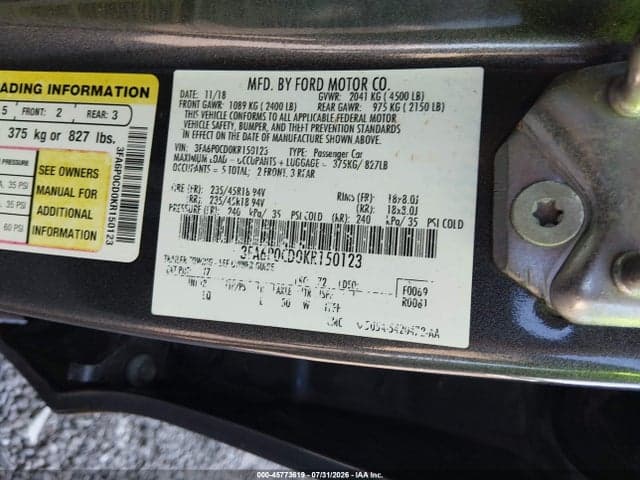 2019 FORD FUSION SEL 9
