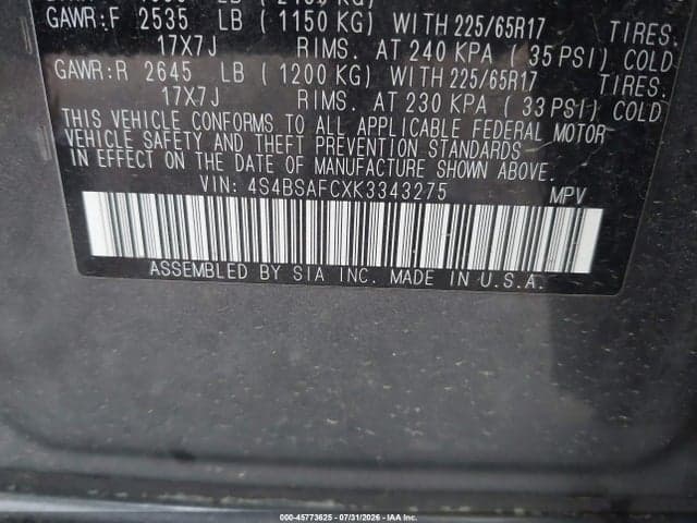 2019 SUBARU OUTBACK 2.5I PREMIUM 9