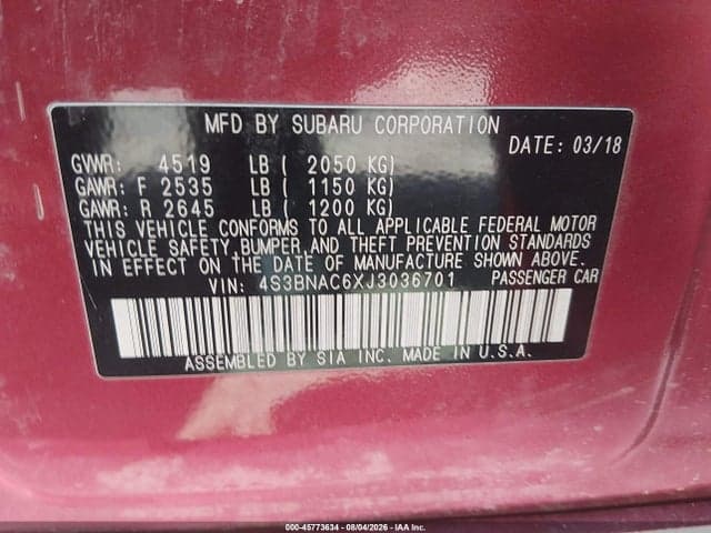 2018 SUBARU LEGACY 2.5I PREMIUM 9