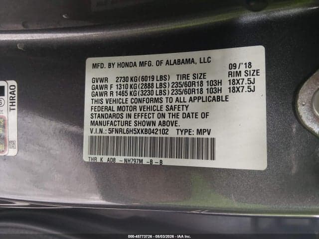 2019 HONDA ODYSSEY EX 9
