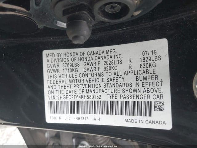 2019 HONDA CIVIC LX 9