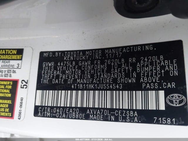 2018 TOYOTA CAMRY SE 9