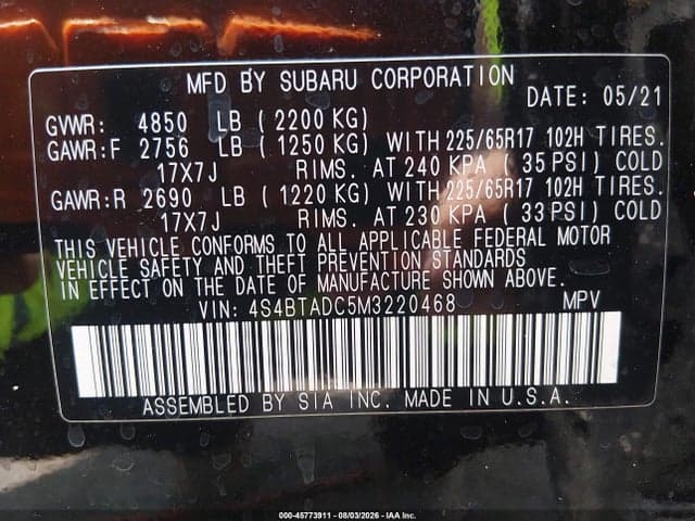 2021 SUBARU OUTBACK PREMIUM 9