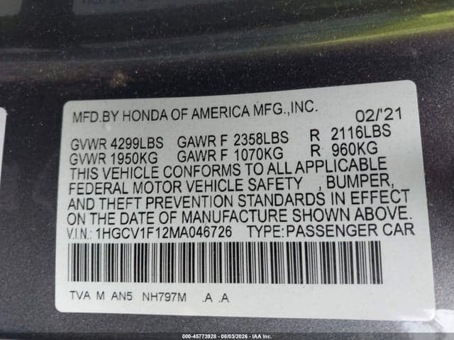 2021 HONDA ACCORD LX 9