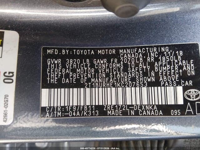 2019 TOYOTA COROLLA LE 9