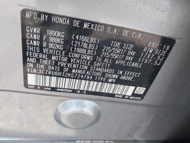 2019 HONDA HR-V LX 9