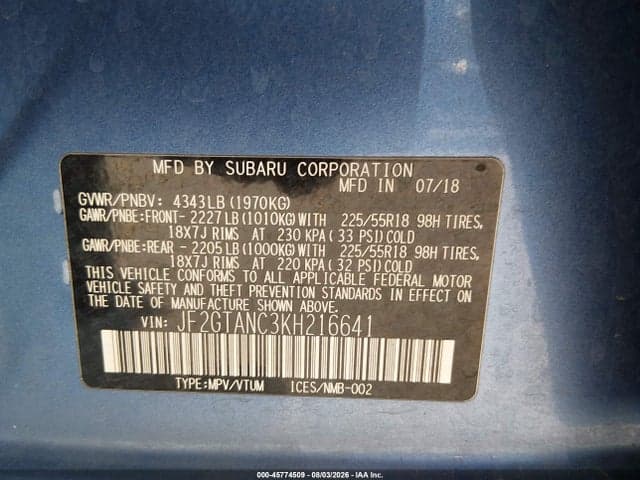 2019 SUBARU CROSSTREK 2.0I LIMITED 9
