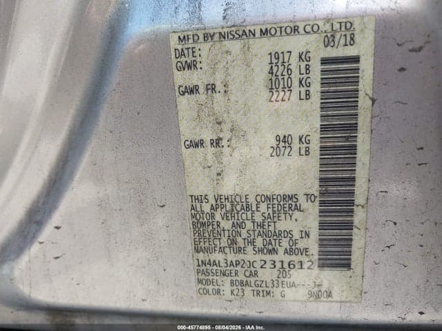 2018 NISSAN ALTIMA 2.5 S 9