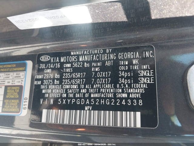 2017 KIA SORENTO 3.3L LX 9