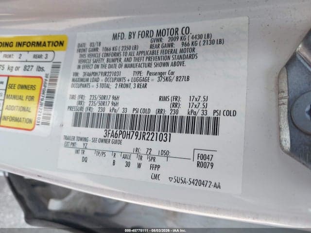 2018 FORD FUSION SE 9