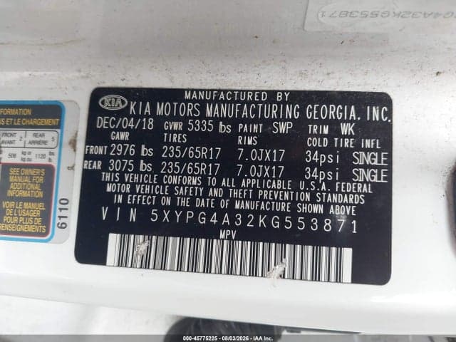 2019 KIA SORENTO 2.4L LX 9
