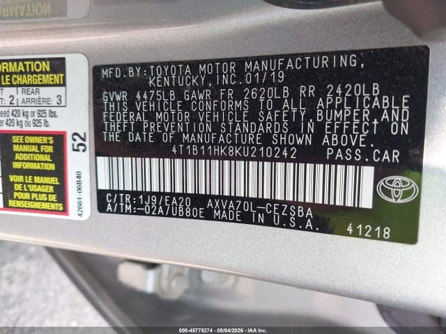 2019 TOYOTA CAMRY SE 9