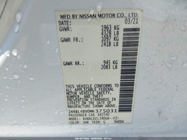 2021 NISSAN ALTIMA S FWD 9
