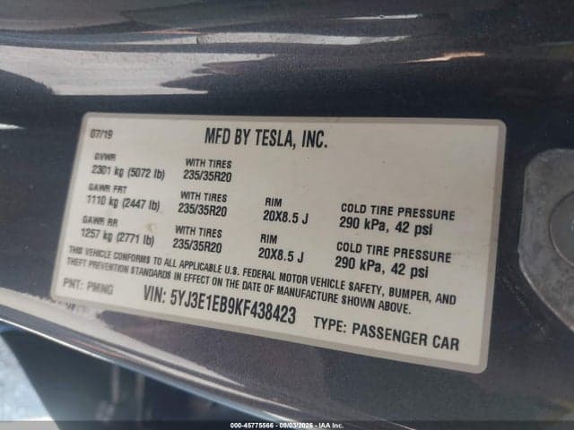 2019 TESLA MODEL 3 LONG RANGE/PERFORMANCE 9