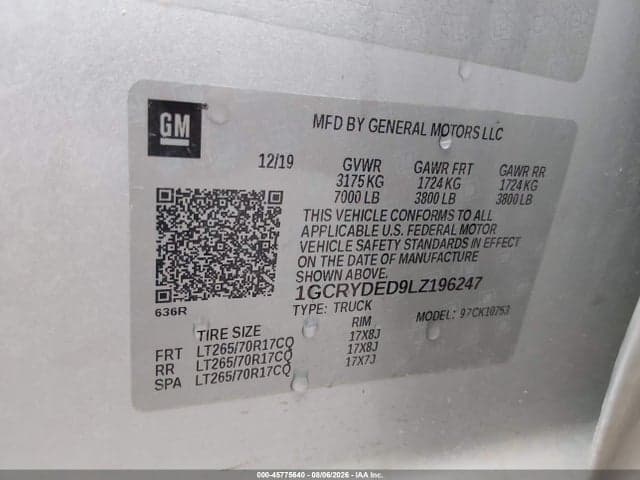 2020 CHEVROLET SILVERADO 1500 4WD STANDARD BED LT 9