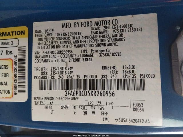 2019 FORD FUSION SEL 9
