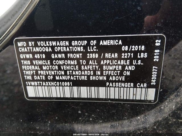 2017 VOLKSWAGEN PASSAT 1.8T SE 9
