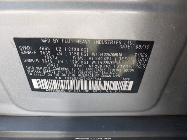 2017 SUBARU OUTBACK 2.5I LIMITED 9