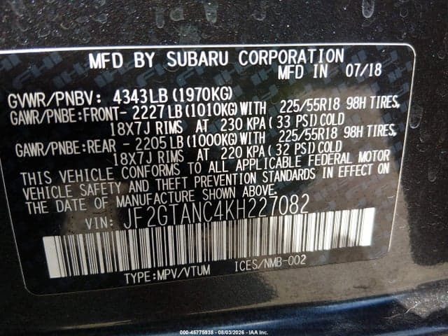 2019 SUBARU CROSSTREK 2.0I LIMITED 9