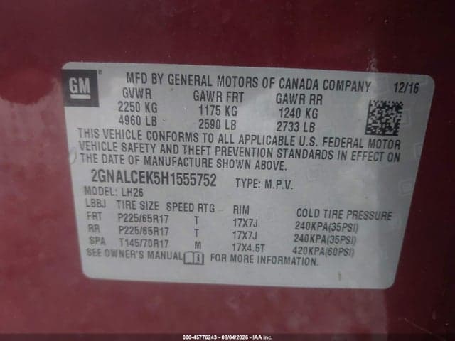 2017 CHEVROLET EQUINOX LT 9