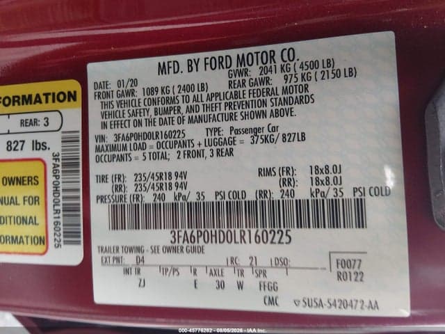 2020 FORD FUSION SE 9