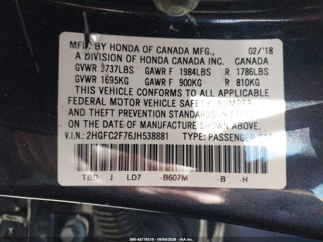 2018 HONDA CIVIC EX 9