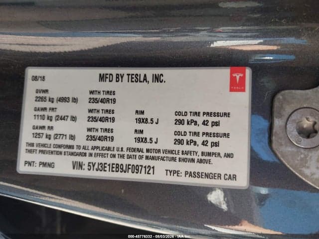 2018 TESLA MODEL 3 LONG RANGE/PERFORMANCE 9