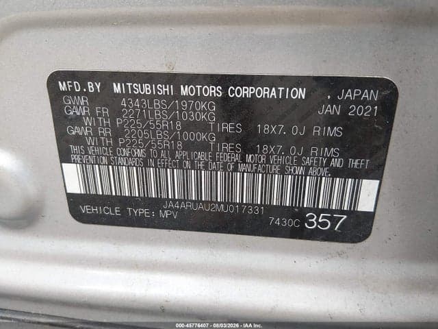 2021 MITSUBISHI OUTLANDER SPORT 2.0 BE AWC/2.0 ES AWC/2.0 LE AWC/2.0 SE AWC 9