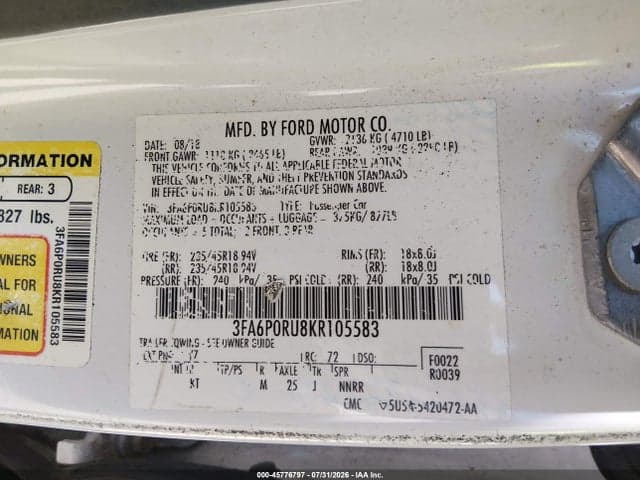 2019 FORD FUSION HYBRID TITANIUM 9