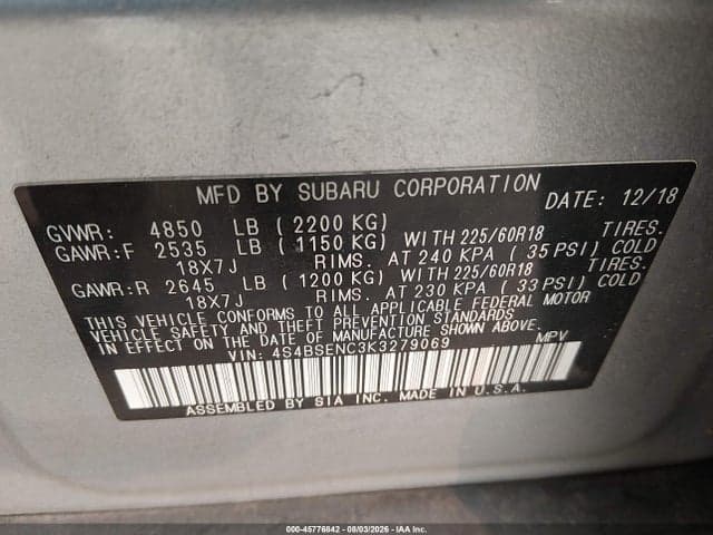 2019 SUBARU OUTBACK 3.6R LIMITED 9