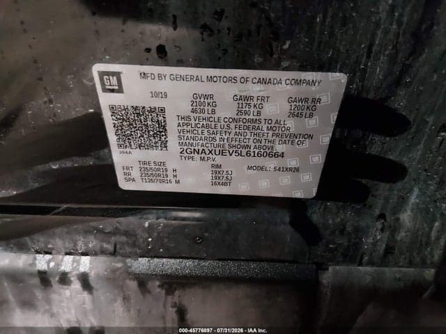 2020 CHEVROLET EQUINOX AWD LT 1.5L TURBO 9