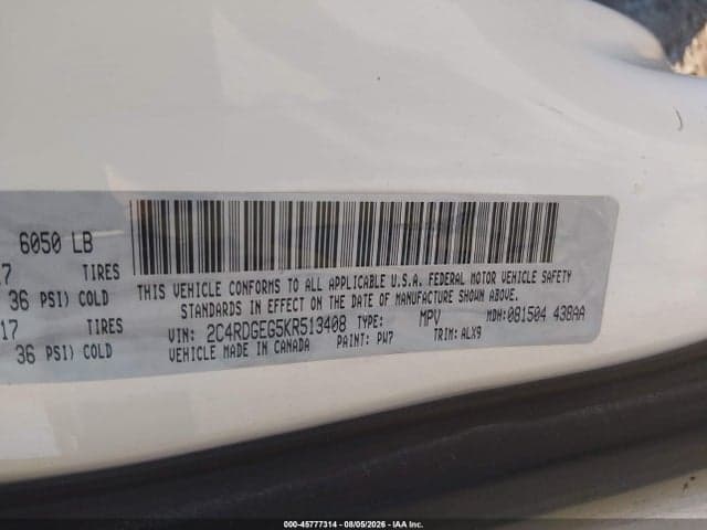 2019 DODGE GRAND CARAVAN GT 9
