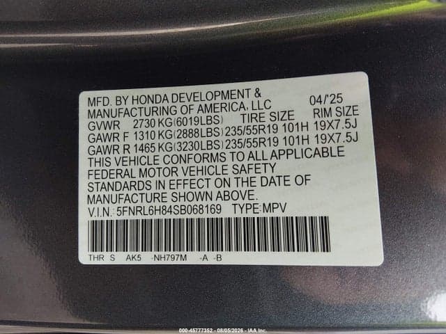 2025 HONDA ODYSSEY TOURING 9