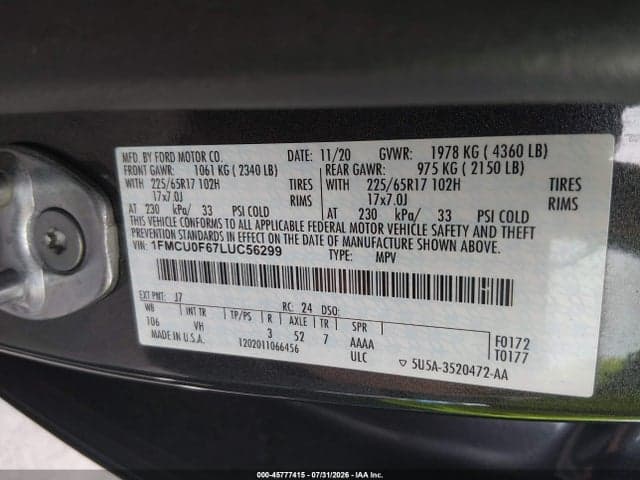 2020 FORD ESCAPE S 9