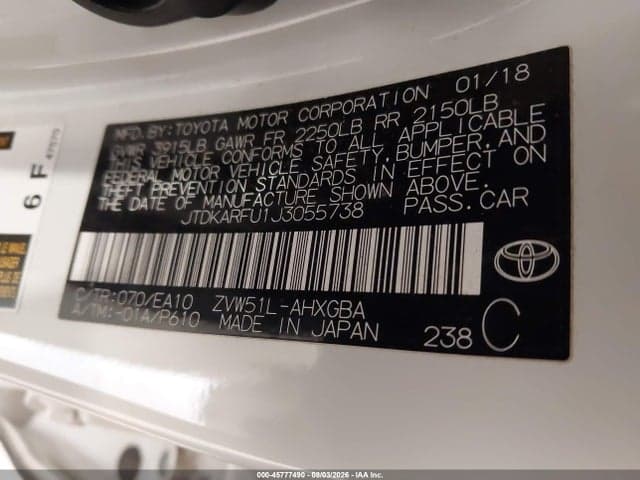 2018 TOYOTA PRIUS FOUR 9