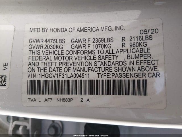 2020 HONDA ACCORD SPORT 9