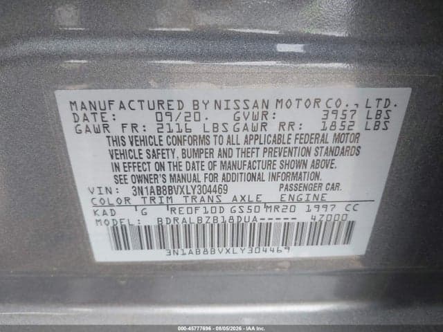 2020 NISSAN SENTRA S XTRONIC CVT 9