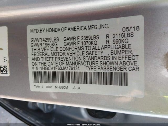 2018 HONDA ACCORD EX-L 9