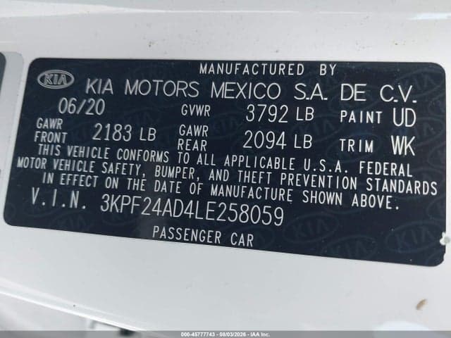 2020 KIA FORTE FE 9