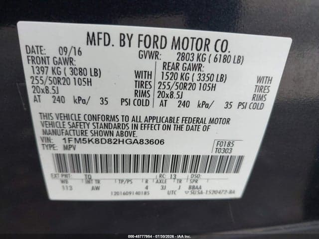 2017 FORD EXPLORER XLT 9