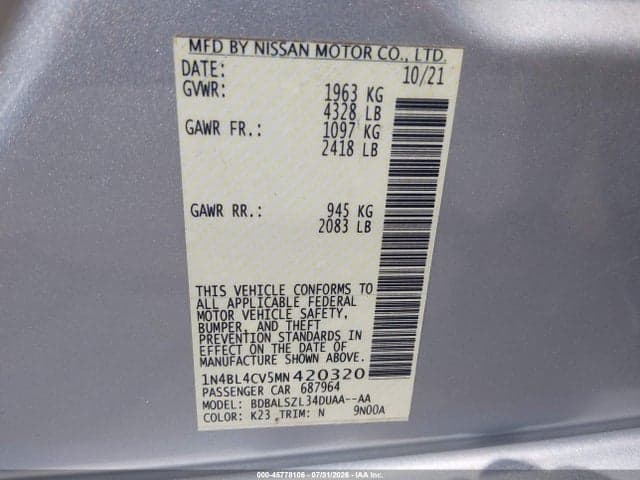 2021 NISSAN ALTIMA SR FWD 9