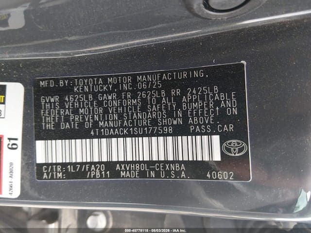 2025 TOYOTA CAMRY LE 9