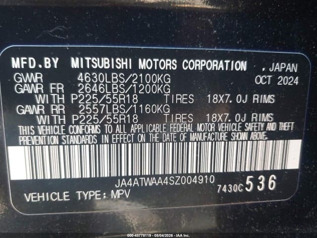 2025 MITSUBISHI ECLIPSE CROSS BLACK EDITION S-AWC/SE S-AWC/SEL S-AWC 9