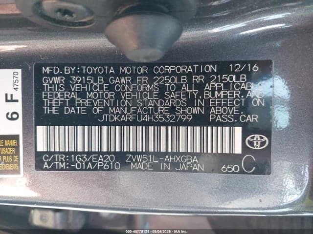 2017 TOYOTA PRIUS FOUR 9