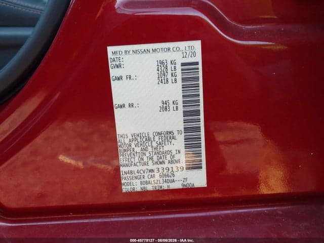 2021 NISSAN ALTIMA SR FWD 9