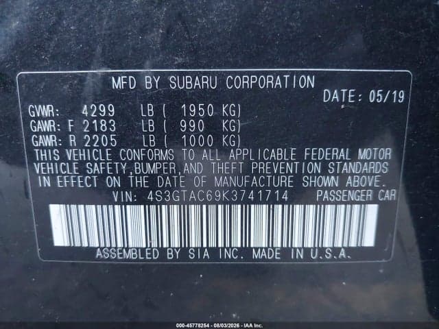 2019 SUBARU IMPREZA 2.0I PREMIUM 9