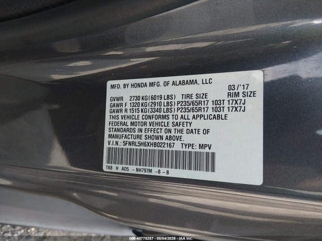 2017 HONDA ODYSSEY EX-L 9