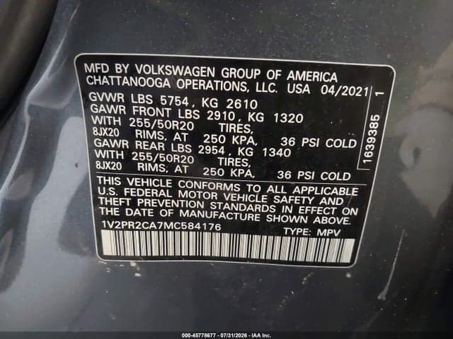 2021 VOLKSWAGEN ATLAS 3.6L V6 SE W/TECHNOLOGY R-LINE 9